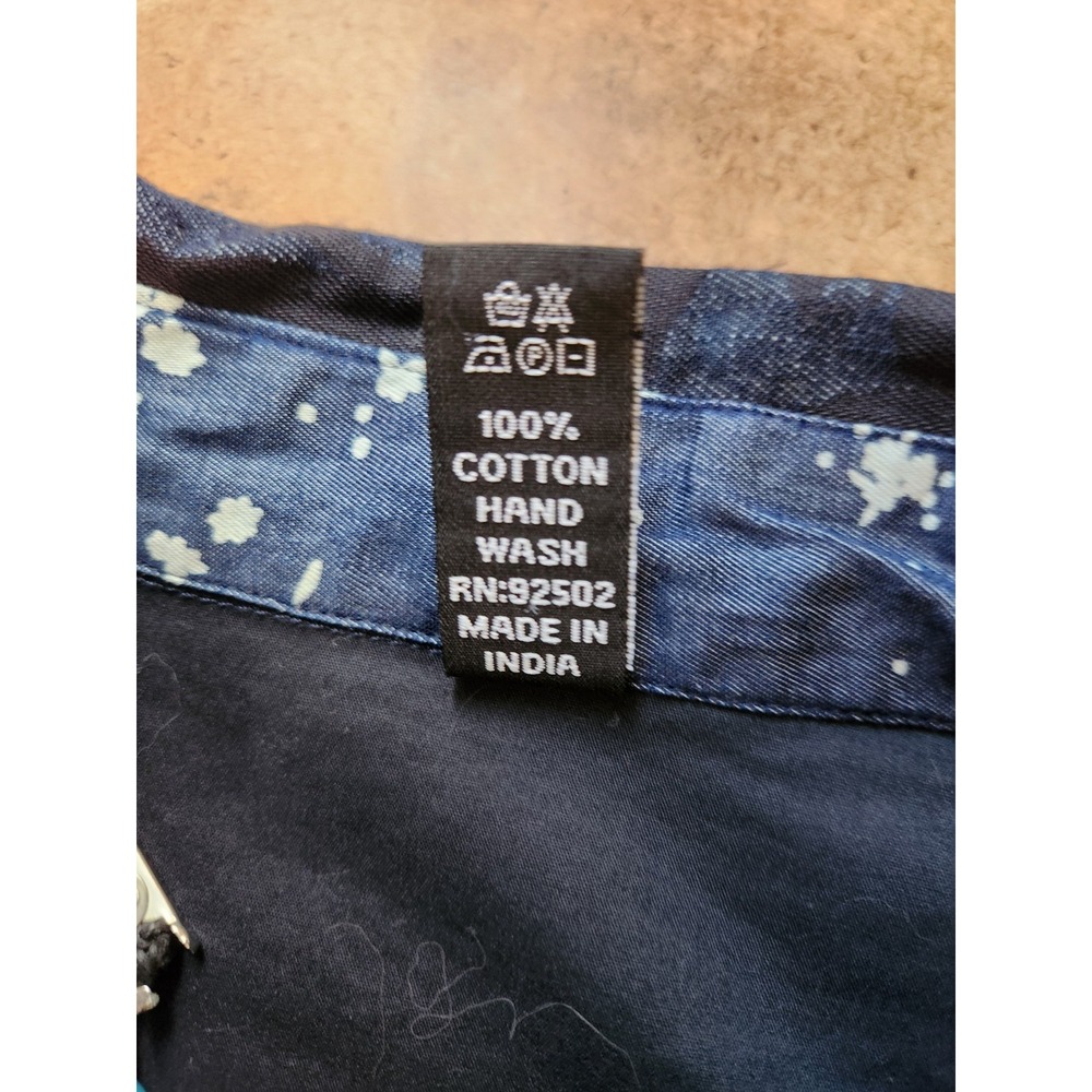 Sacred Threads Patchwork Denim Shacket Size L/XL Blue Geometric Hippie Festival - Picture 8 of 11